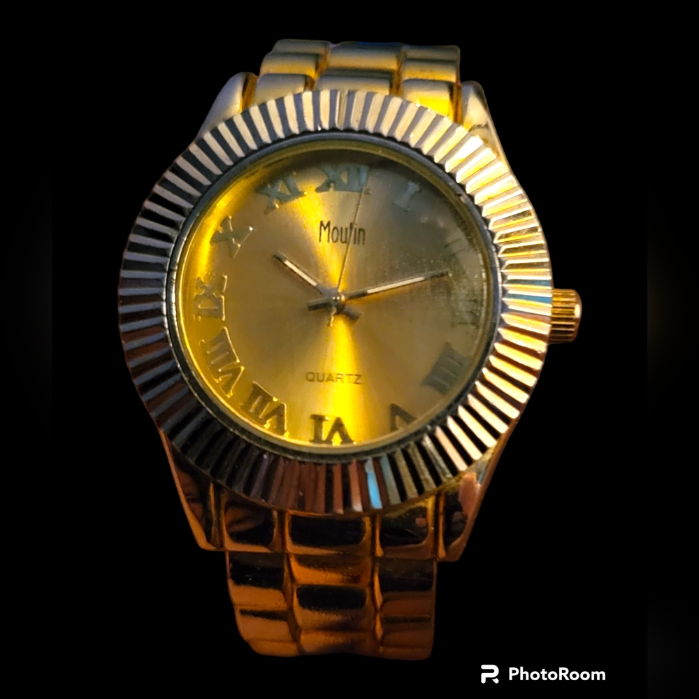 Vintage Moulin Golden cuff Wrist Watch